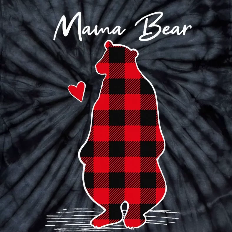 Mama Bear Christmas Pajama Woman Red Buffalo Plaid Tie-Dye T-Shirt