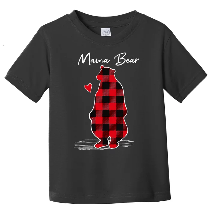 Mama Bear Christmas Pajama Woman Red Buffalo Plaid Toddler T-Shirt