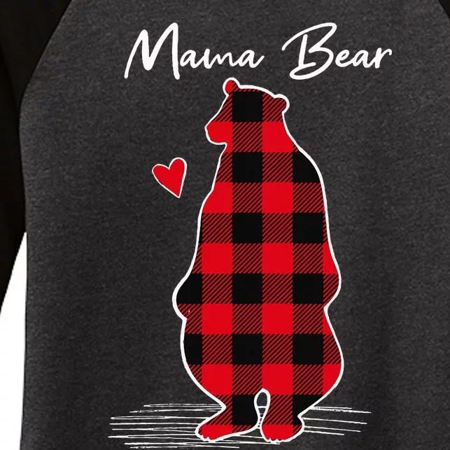 Mama Bear Christmas Pajama Woman Red Buffalo Plaid Women's Tri-Blend 3/4-Sleeve Raglan Shirt