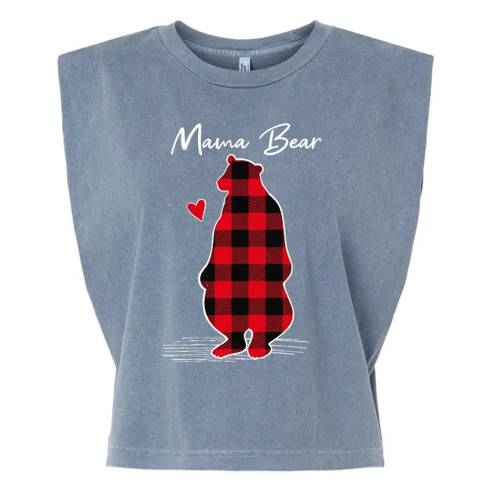 Mama Bear Christmas Pajama Woman Red Buffalo Plaid Garment-Dyed Women's Muscle Tee