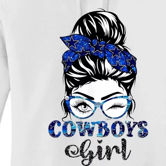 Messy Bun Cowboys Girl Sport Fan Women's Pullover Hoodie