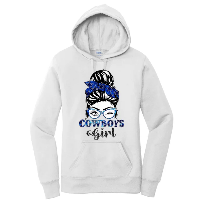 Messy Bun Cowboys Girl Sport Fan Women's Pullover Hoodie