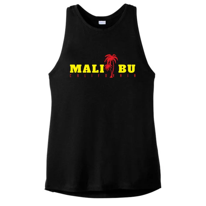 Malibu Beach California Souvenir Ladies Tri-Blend Wicking Tank