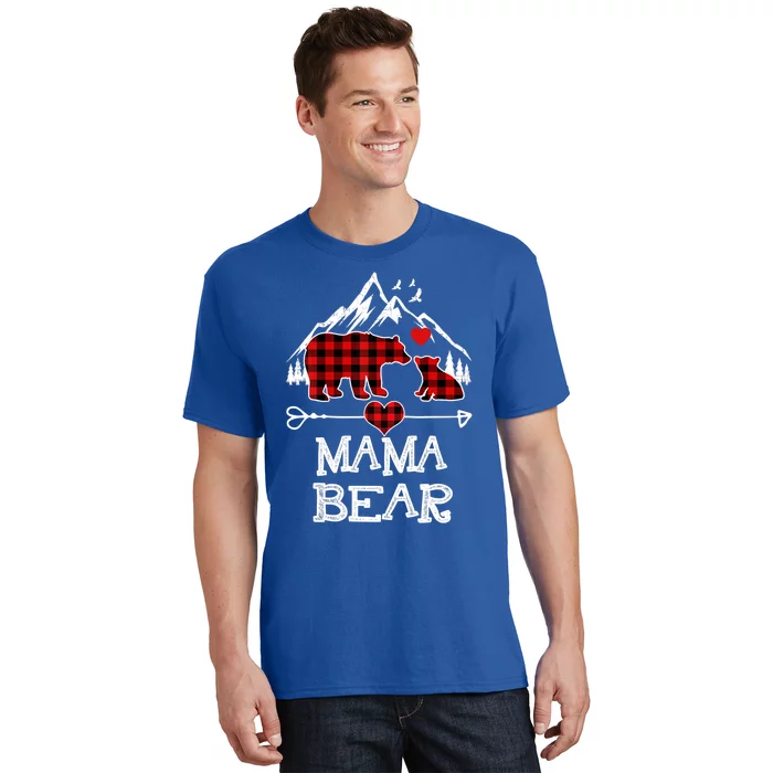 Mama Bear Christmas Pajama Red Plaid Buffalo Family Gift T-Shirt