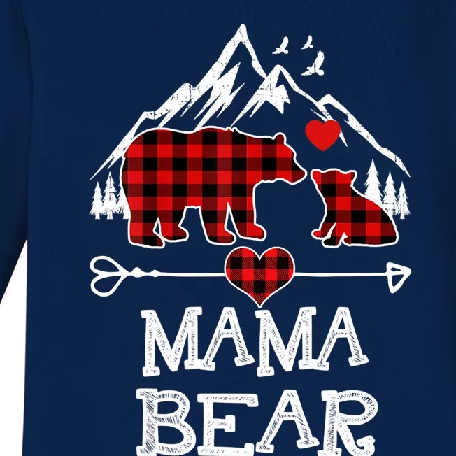 Mama Bear Christmas Pajama Red Plaid Buffalo Family Gift Baby Long Sleeve Bodysuit