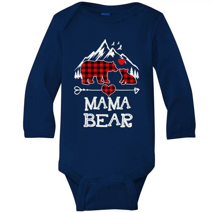 Mama Bear Christmas Pajama Red Plaid Buffalo Family Gift Baby Long Sleeve Bodysuit