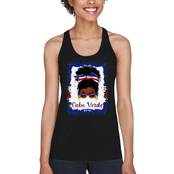 Messy Bun Cape Verdean Cabo Verde Flag Woman Girl Women's Racerback Tank