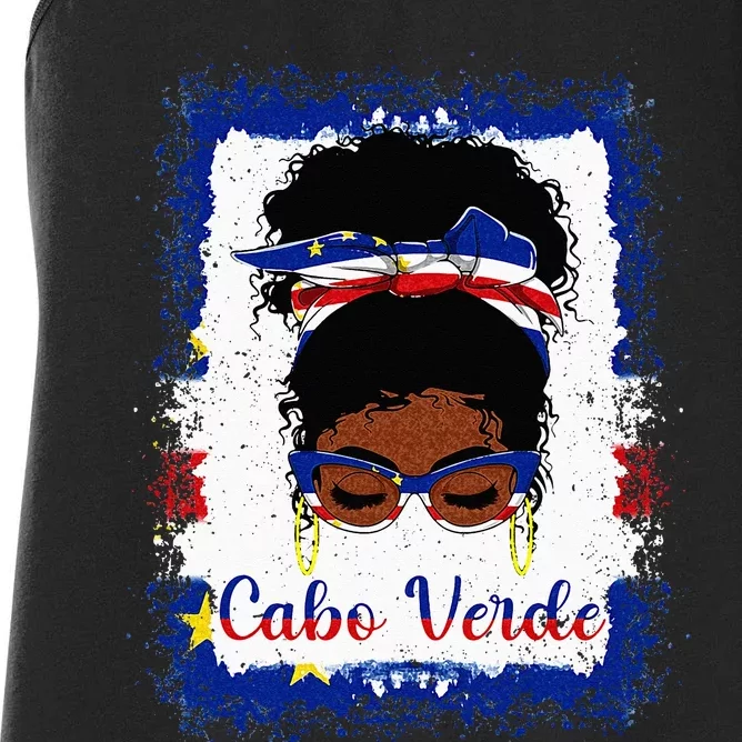 Messy Bun Cape Verdean Cabo Verde Flag Woman Girl Women's Racerback Tank