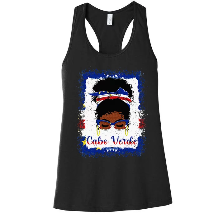 Messy Bun Cape Verdean Cabo Verde Flag Woman Girl Women's Racerback Tank