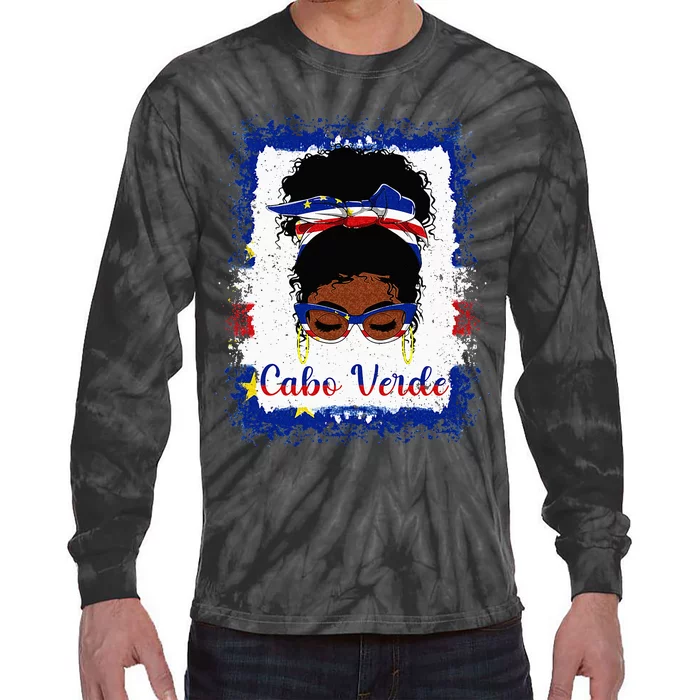 Messy Bun Cape Verdean Cabo Verde Flag Woman Girl Tie-Dye Long Sleeve Shirt