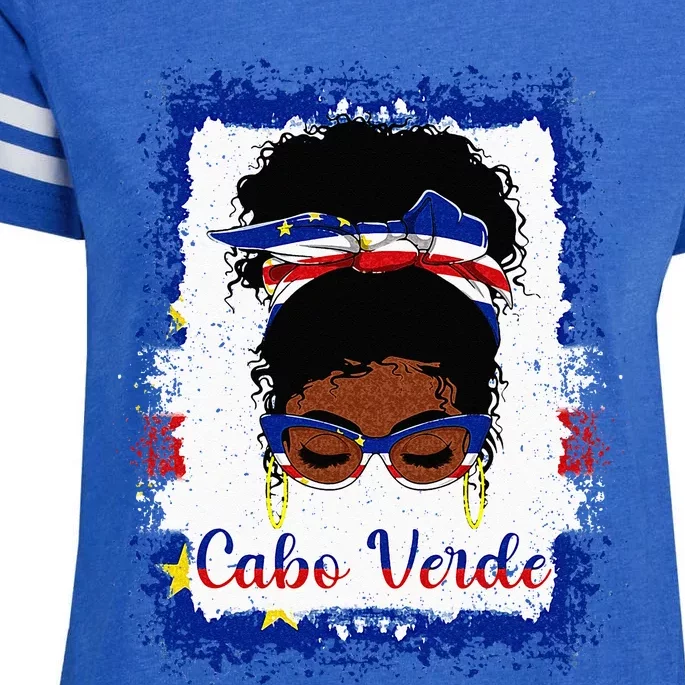 Messy Bun Cape Verdean Cabo Verde Flag Woman Girl Enza Ladies Jersey Football T-Shirt