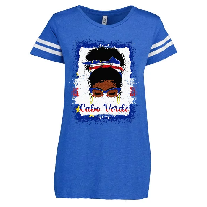 Messy Bun Cape Verdean Cabo Verde Flag Woman Girl Enza Ladies Jersey Football T-Shirt