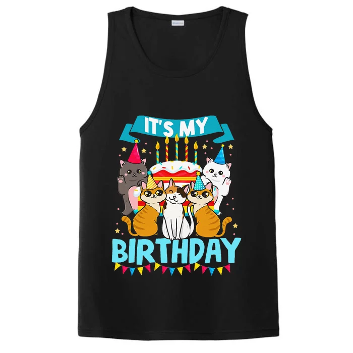 My Birthday Cat And Kitten Party Day Girl's And Boy's Performance Tank