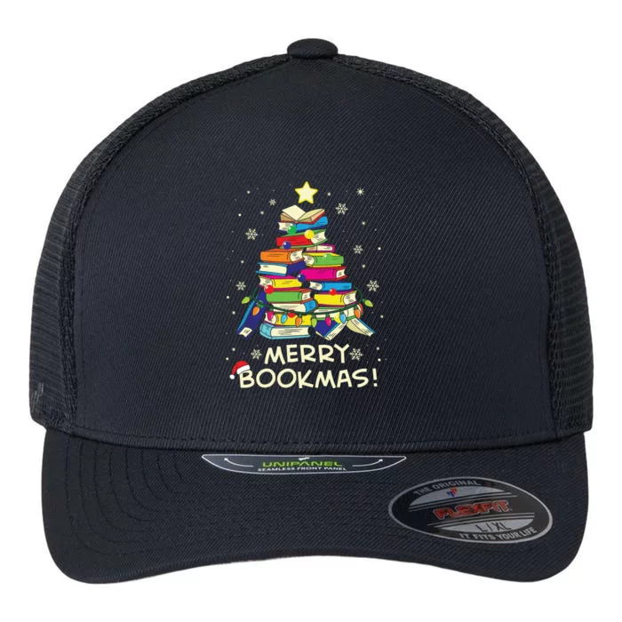 Merry Bookmas Christmas Library Tree Shirts Reading Librarian Flexfit Unipanel Trucker Cap