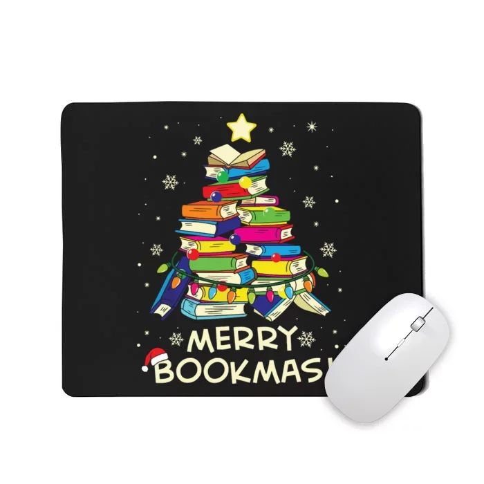 Merry Bookmas Christmas Library Tree Shirts Reading Librarian Mousepad