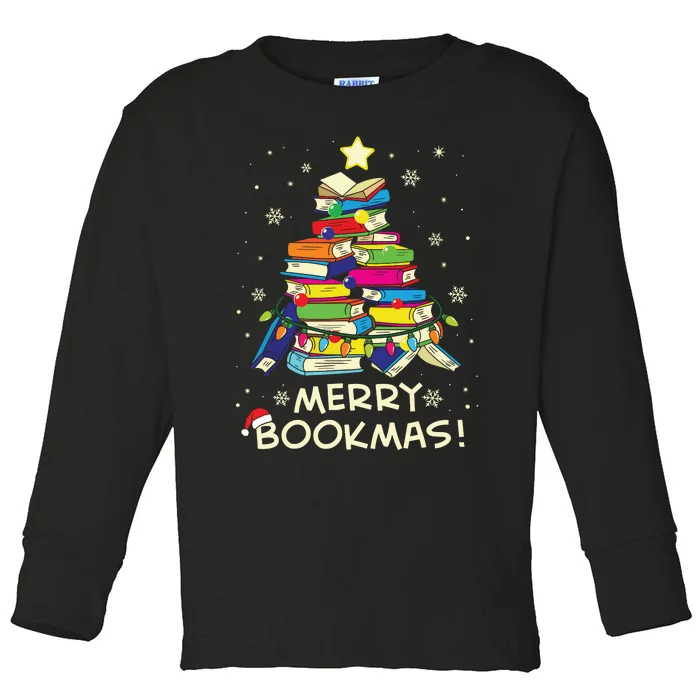 Merry Bookmas Christmas Library Tree Shirts Reading Librarian Toddler Long Sleeve Shirt