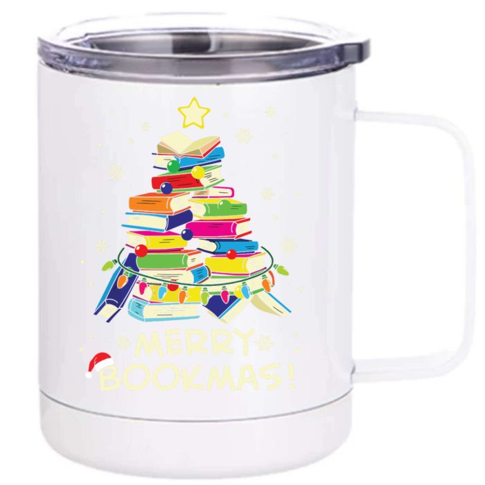 Merry Bookmas Christmas Library Tree Shirts Reading Librarian Front & Back 12oz Stainless Steel Tumbler Cup