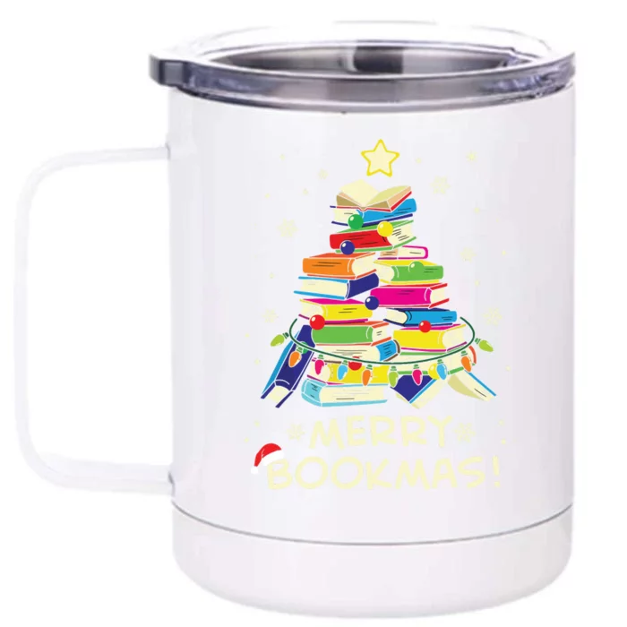 Merry Bookmas Christmas Library Tree Shirts Reading Librarian Front & Back 12oz Stainless Steel Tumbler Cup