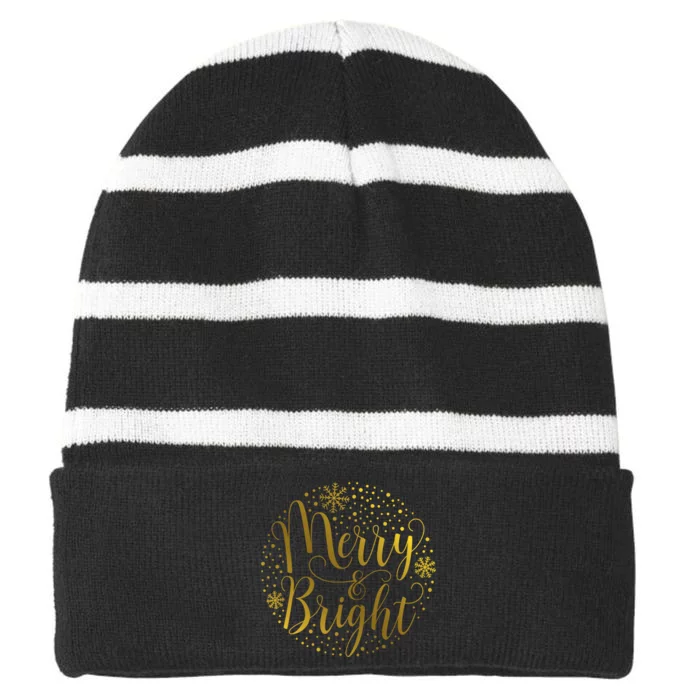 Merry & Bright Christmas Patterns Striped Beanie with Solid Band