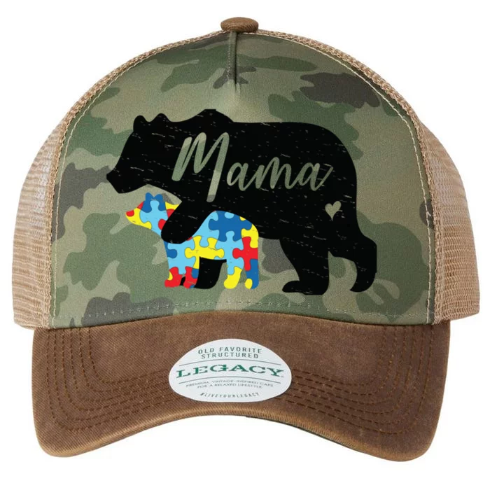 Mama Bear Cute Autism Awareness Mom With Puzzle Piece Cub Cute Gift Legacy Tie Dye Trucker Hat