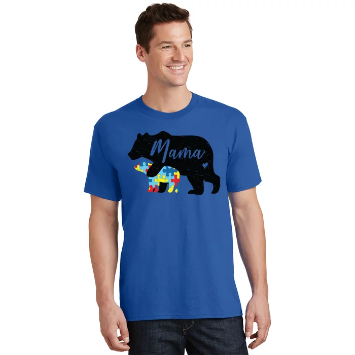 Mama Bear Cute Autism Awareness Mom With Puzzle Piece Cub Cute Gift T-Shirt