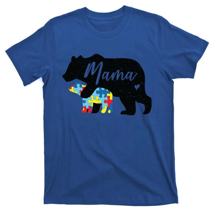 Mama Bear Cute Autism Awareness Mom With Puzzle Piece Cub Cute Gift T-Shirt