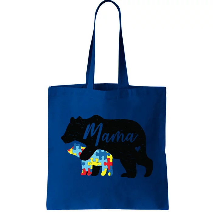 Mama Bear Cute Autism Awareness Mom With Puzzle Piece Cub Cute Gift Tote Bag