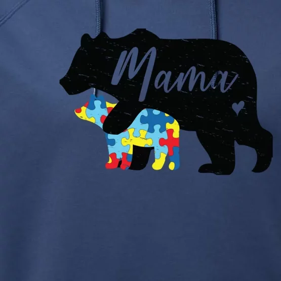 Mama Bear Cute Autism Awareness Mom With Puzzle Piece Cub Cute Gift Performance Fleece Hoodie