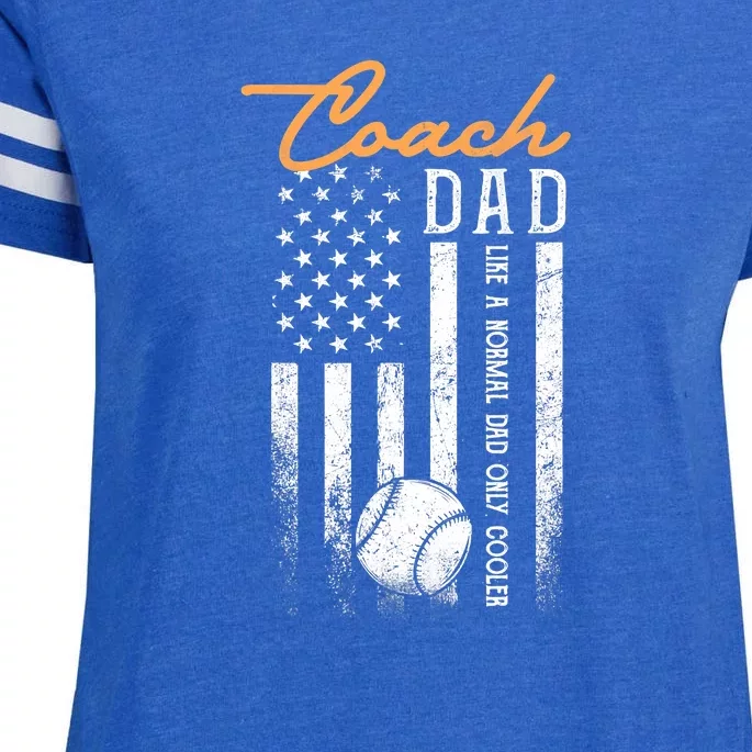 Mens Baseball Coach Dad Like A Normal Dad Only Cooler USA Flag Enza Ladies Jersey Football T-Shirt