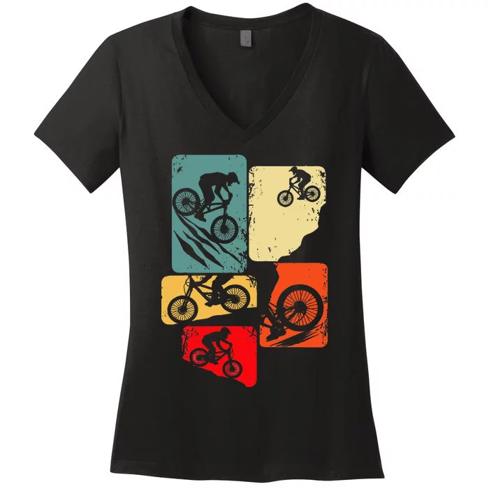 Mountain Bike Downhill Mtb Biking Cycling Biker Women's V-Neck T-Shirt