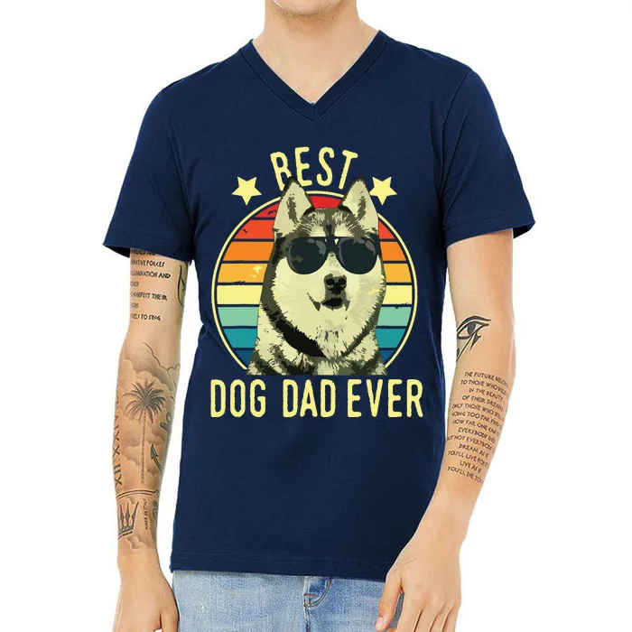 Men Best Dog Dad Ever Siberian Husky Fathers Day Gift V-Neck T-Shirt