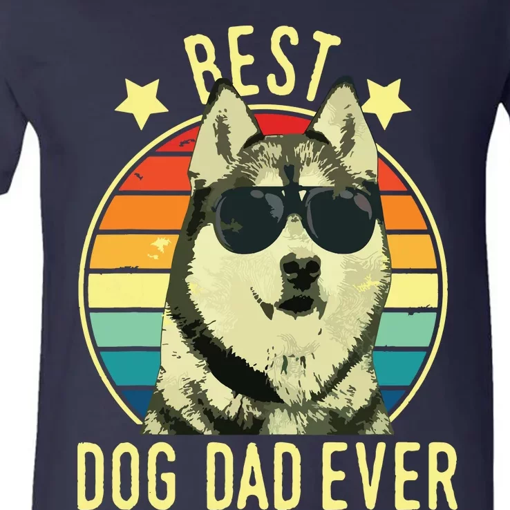 Men Best Dog Dad Ever Siberian Husky Fathers Day Gift V-Neck T-Shirt