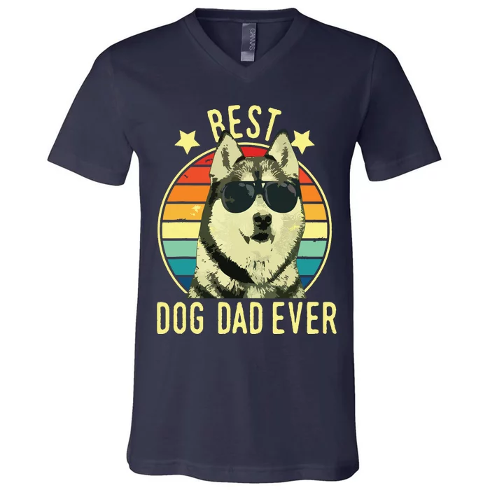 Men Best Dog Dad Ever Siberian Husky Fathers Day Gift V-Neck T-Shirt