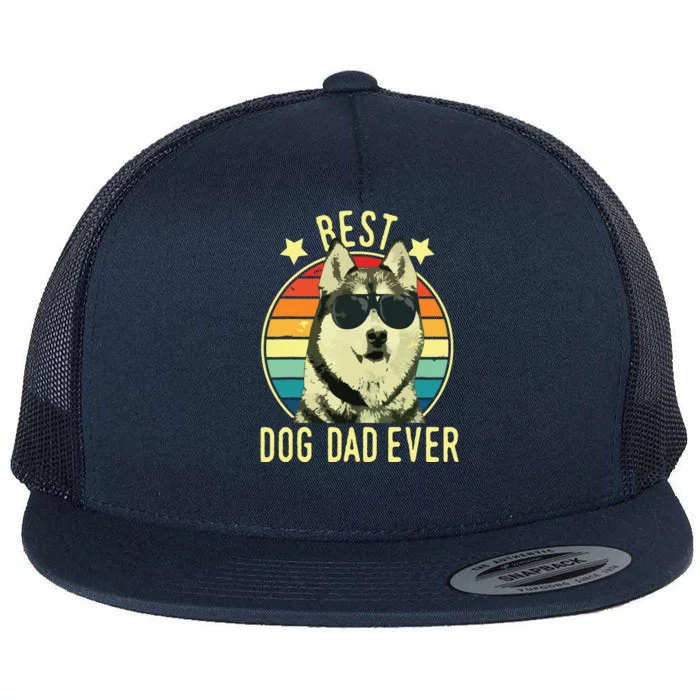 Men Best Dog Dad Ever Siberian Husky Fathers Day Gift Flat Bill Trucker Hat