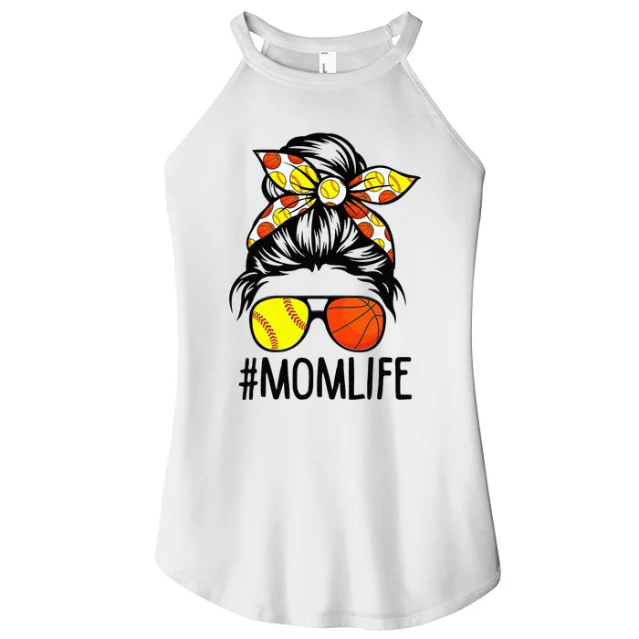 Messy Bun Dy Mom Life Softball Basketball Mothers Day Women’s Perfect Tri Rocker Tank