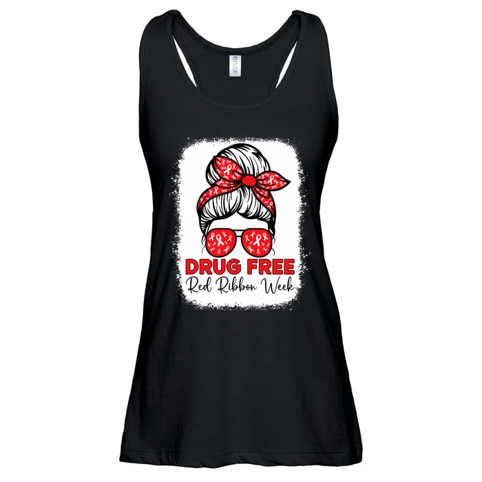 Messy Bun Drug Free Red Ribbon Week Awareness Antidrug Ladies Essential Flowy Tank