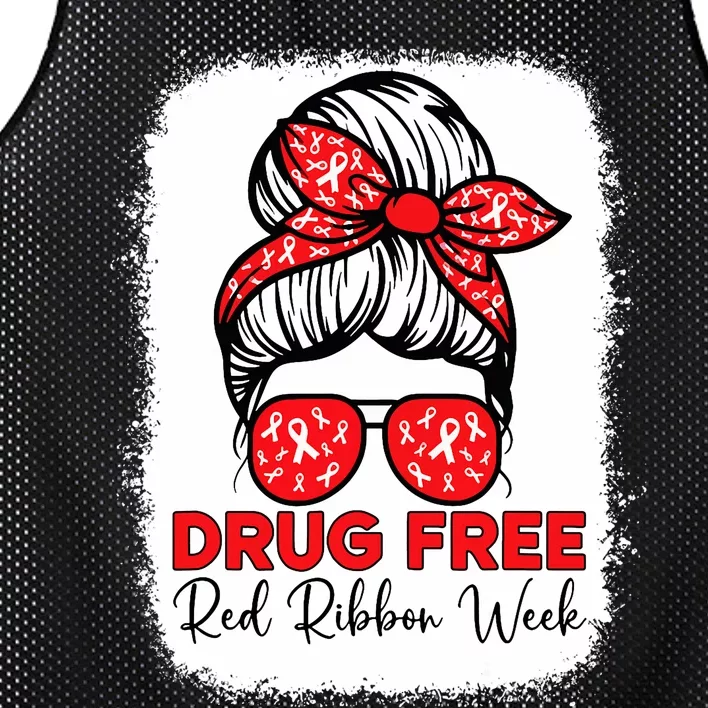 Messy Bun Drug Free Red Ribbon Week Awareness Antidrug Mesh Reversible Basketball Jersey Tank