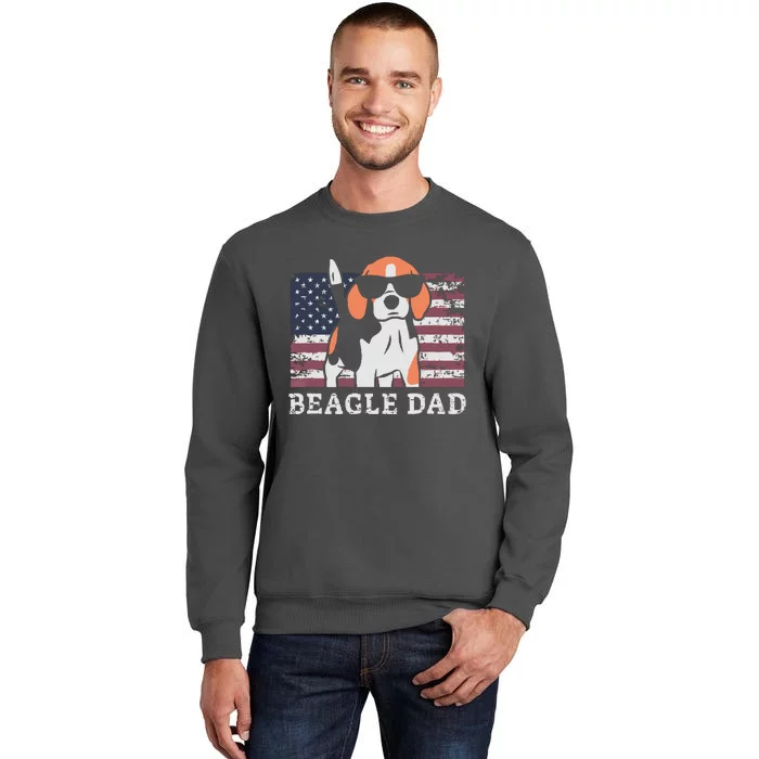 Men Beagle Dad American Flag 4th Of July Patriotic Beagle Design Tall Sweatshirt