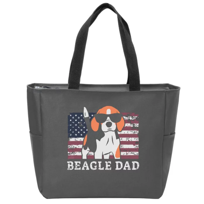 Men Beagle Dad American Flag 4th Of July Patriotic Beagle Design Zip Tote Bag