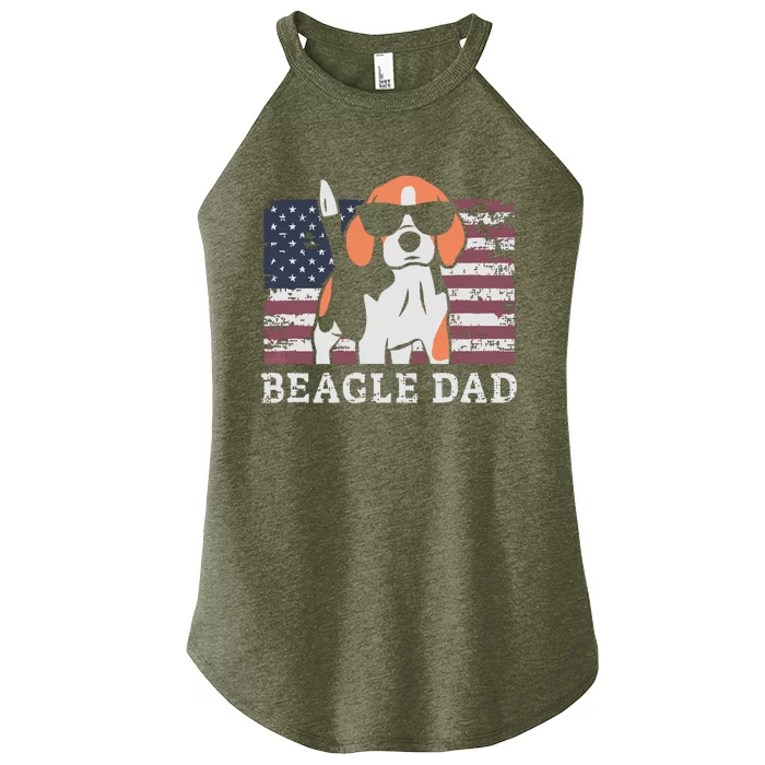 Men Beagle Dad American Flag 4th Of July Patriotic Beagle Design Women’s Perfect Tri Rocker Tank