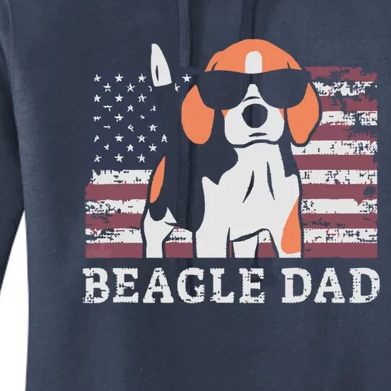 Men Beagle Dad American Flag 4th Of July Patriotic Beagle Design Women's Pullover Hoodie