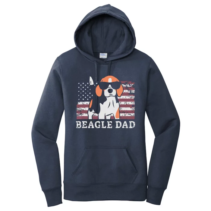 Men Beagle Dad American Flag 4th Of July Patriotic Beagle Design Women's Pullover Hoodie