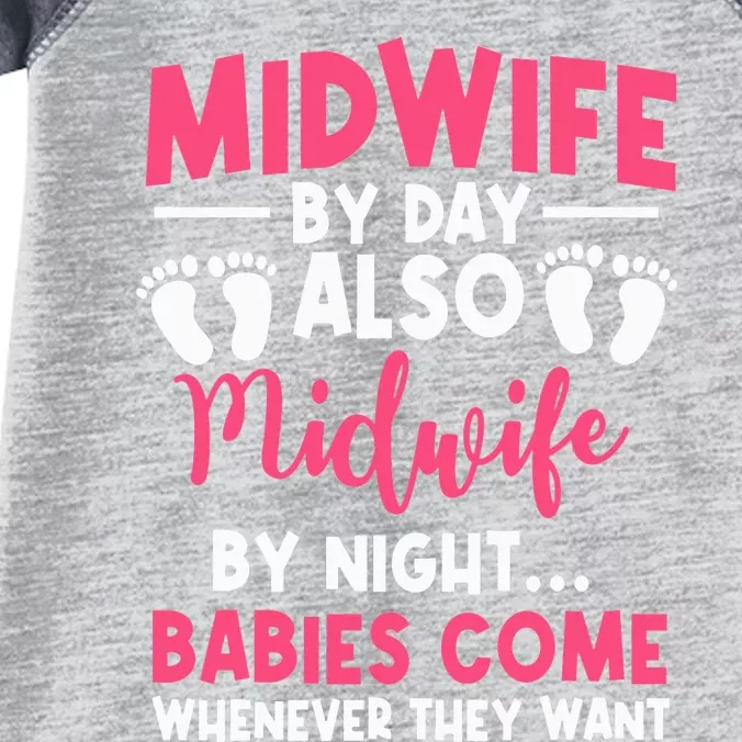 Midwife By Day Night Labour Birth Obstetrician Nursing Infant Baby Jersey Bodysuit