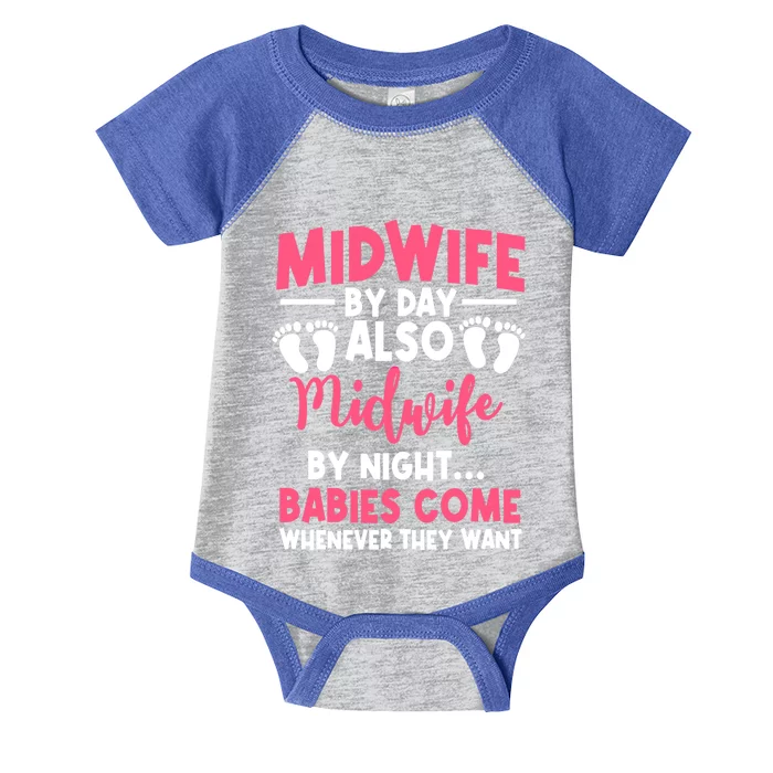 Midwife By Day Night Labour Birth Obstetrician Nursing Gift Infant Baby Jersey Bodysuit