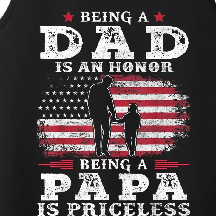 Mens Being Dad Is An Honor Being Papa Is Priceless USA Flag Performance Tank