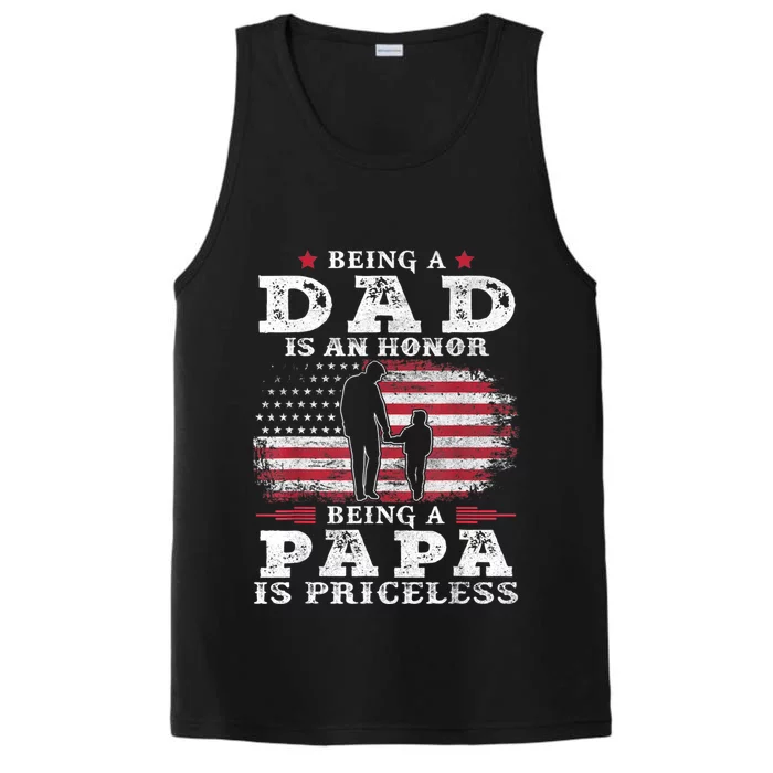 Mens Being Dad Is An Honor Being Papa Is Priceless USA Flag Performance Tank