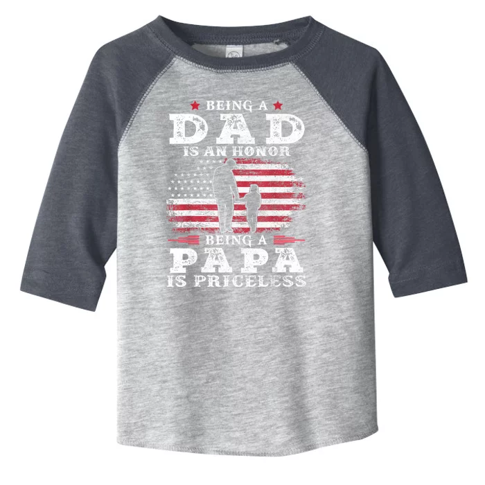 Mens Being Dad Is An Honor Being Papa Is Priceless USA Flag Toddler Fine Jersey T-Shirt