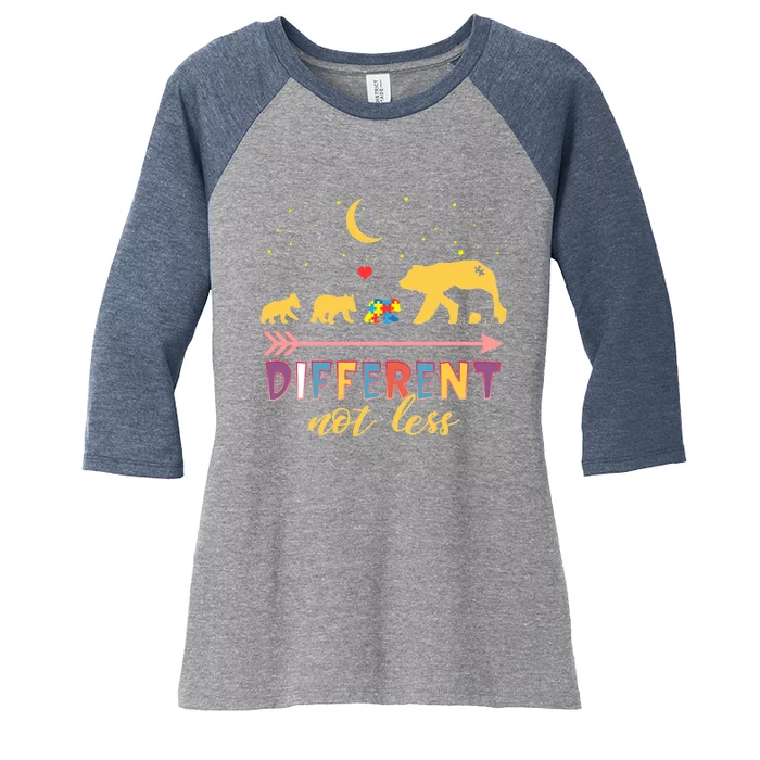 Mama Bear Different Not Less Autism Awareness Women's Tri-Blend 3/4-Sleeve Raglan Shirt