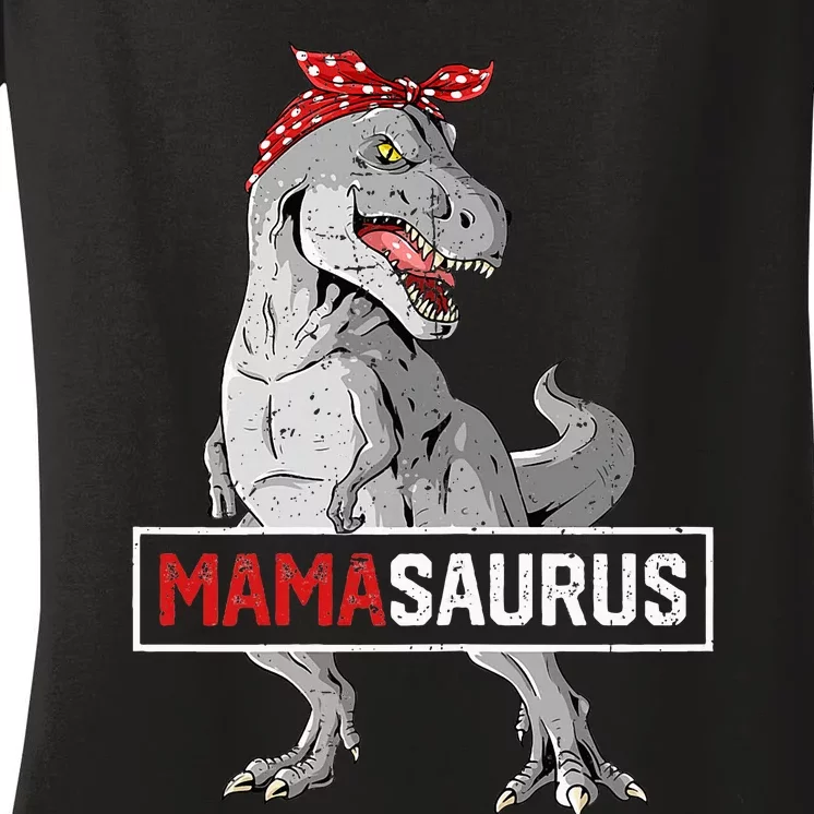 Mamasaurus Birthday Dinosaur Mommy Family Matching Women's V-Neck T-Shirt