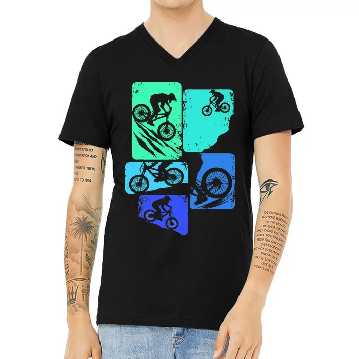 Mountain Bike Downhill Mtb Biking Cycling Biker V-Neck T-Shirt